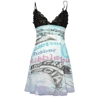 IAMGIA Japan Limited Graffiti Print Lace Dress with Deep V-neck Design