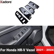 Car Interior Window Lift Switch Button Panel Cover Trim For Honda HR-V Vezel 2021-2024 Black Accesso