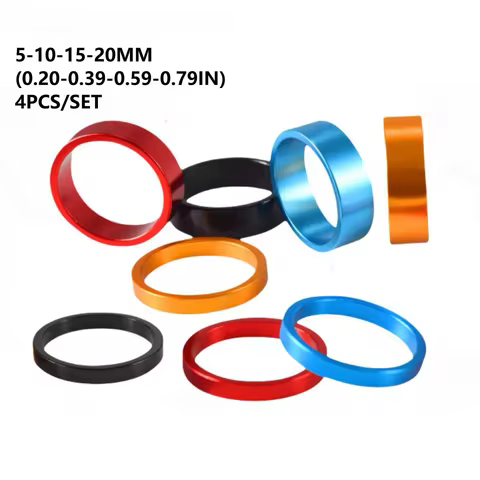 4PCS Kit Bicycle Headset Spacer 5MM 10MM 15MM 20MM Bike Handlebar Stem Spacers 28.6MM Aluminum Alloy