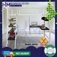 KM Furniture 🔥Hot🔥 3V Aloha Loft Bed Frame (AH904)/ Study Table &amp; Book Shelves / Katil Besi Loft Meja Rak - Single