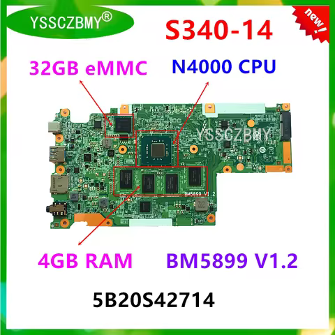 BM5899 V1.2 for Lenovo Chromebook S340-14 Touch Notebook Motherboard With N4000 CPU 4G RAM 64GB eMMC