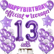Balloons 13th Birthday Decoration Girls Purple Garland Official Teenager 13th Birthday Decoration fo
