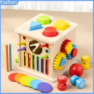 Yuxihon|  Preschool Learning Cube Wooden Activity Cube Baby Cube Toy 8-in-1 Wooden Shape Sorting Act