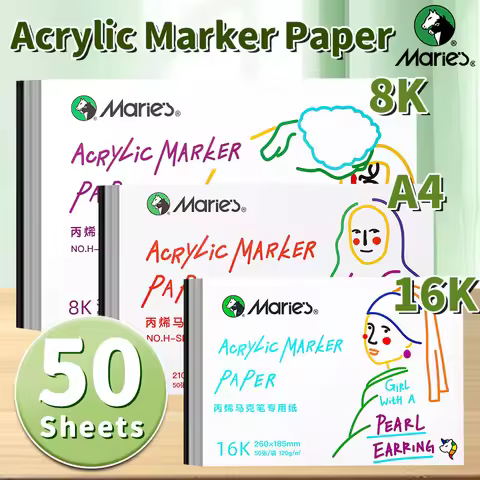 Marie's Acrylic Marker Papers, 50 Sheets 16K/A4/8K 32 lb/120 gsm,Sketchbook for Alcohol Markers and 