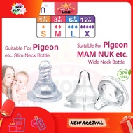 ⭐READY STOCK⭐ Puting Botol Susu For Pigeon Tupperware Slim Neck Baby Feeding Bottle Teat Wide Standard Neck Nipple Teats
