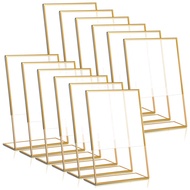 12PCS Gold Frame Acrylic Sign Holder Wedding Table Number Holder Slanted Menu Double Sided Stand 4X6