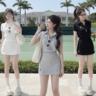 Polo shirt Set with horse embroidered skirt, horse embroidered T-shirt. Horse polo shirt and skirt S