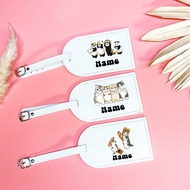 Personalize Cute Cat Print Luggage Tag Custom Name Travel Luggage Tag White Pu Leather For Suitcase 