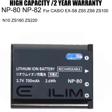 New 700mAh Li-ion NP-80 NP-82 Camera Battery For CASIO EX-S8 ZS5 ZS6 ZS100 N10 ZS160 ZS220 Accumulat