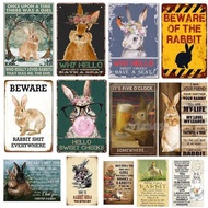 Funny Metal Bunny Tin Sign Beware of The Rabbit | Bunny Lover | Rabbit Sign Vintage Effect Plaque fo