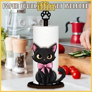 IFFIN Desktop Tissue Holder, Black Cat Shape Cling Film Roll Wooden Tissue Holder, WC Paper Stand Ve