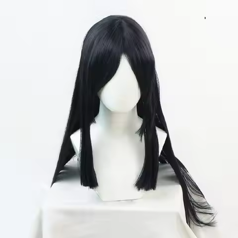 Anime Demon Slayer Nakime Cosplay Synthetic Wig Women Long Silky Straight Black Wigs with Bangs for 