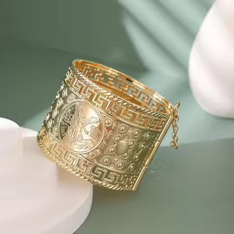 Arabic Bride Bracelet Gold Plated Bangel Coin Big Size Bracelet Algerian Traditional Jewelry Wedding