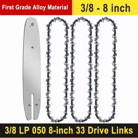 8" Alloy Chainsaw Guide Bar Chain Saw Set Engineered for Brushless Power Tools 33 Links 3/8"LP Pitch