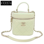香奈兒 AS1626 萊姆綠金色五金羊羔絨 Trendy CC 兩用化妝包 [二手]