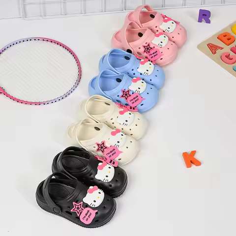 Cute Sanrio KT Cat Children's Home Slippers Girls' Summer Footwear Beach Sandals For Kids Soft Non-s