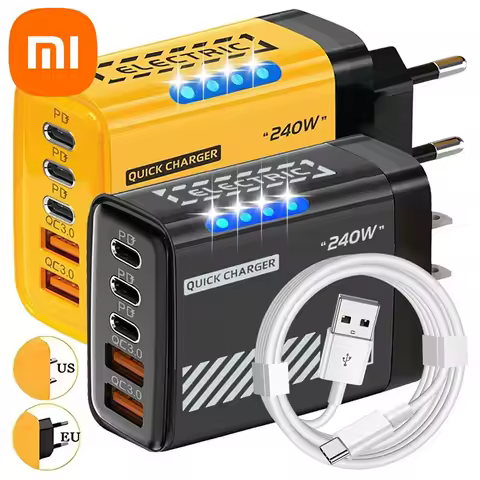 Xiaomi 240W 5 in 1 GaN Desktop Charger Fast Charging 2USB+3Type C 240W With Light Phone Gan Charging