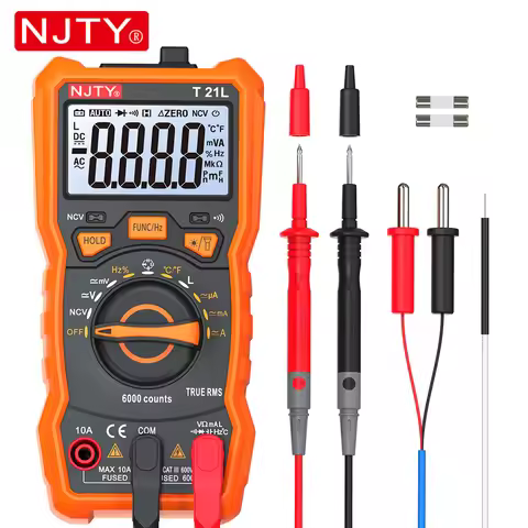 NJTY T21 Professional True RMS Digital Multimeter 6000 Counts True-RMS Auto/ Manual Range AC/DC Volt