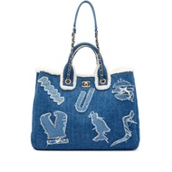 Chanel Blue Denim, White Shearling Paris-New York Hieroglyph Coco Tote Gold Hardware, 2019