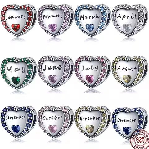 925 Sterling Silver 12 Zodiac Beads Exclusive Charm Fit Pan 3mm 925 Bracelet Key Chain Fashion Women