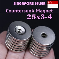✨ SG SELLER ✨ 25x3-4mm Countersunk Neodymium Magnet N35 Strong Permanent Disc Magnets With Hole 4mm 