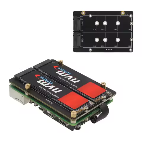 Geekbord X1005 Dual M.2 SSD Shield Bottom for Raspberry Pi 5, Supports Hailo-8 AI ​Accelerator