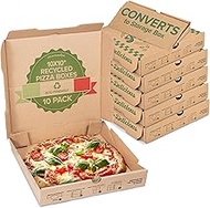Stock Your Home 10 Pack Recycled Kraft 10x10 Pizza Box with Built-In Plates and Convertible Storage 