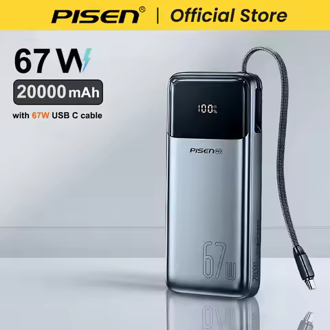 PISEN 20000mAh 67W Power Bank With Fast Charging Cable External Battery For 65W Laptops/ 45W Samsung