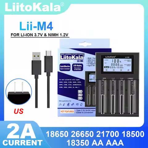 LiitoKala Lii-M4 5V EU AU UK US Plug Battery Charger For 3.7V 18650 26650 21700 14500 18350 17500 1.
