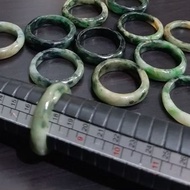 ♡KLF888♡ Natural Burmese Jadeite Jade Dark Floating Green Yellow Black  Bangle Rings