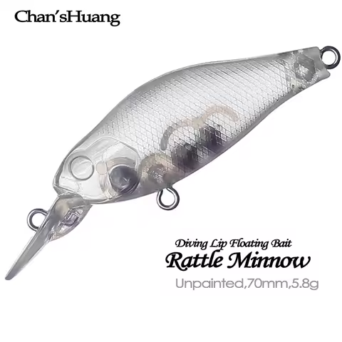 Chan’sHuang 20PCS Unpainted Blank Bait Floating Diving Lip Minnow 70mm 5.8g Artificial DIY Handmade