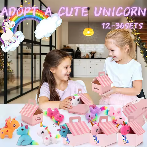 12/24/36Sets Unicorn Party Favors Stuffed Animal Adopt Me Unicorn Plush Keychain Birthday Gifts with