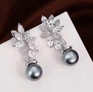 Bộ Trang Sức Bạc 925 Đính Ngọc Trai Đen Cho Nữ Vòng Cổ Khuyên Tai Trang Sức Thời Trang Dây Chuyền Tr