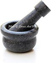 Stones And Homes Indian Black Mortar and Pestle Set 3 Inch Granite Pill Crusher Herbs Spice Grinder for Home and Kitchen Small Bowl Polished Round Medicine Pills Stone Grinder - (7.6x4.8x3.2 cm)