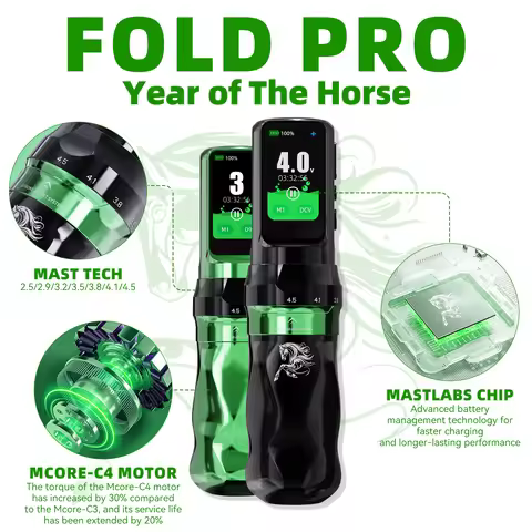 Dragonhawk Fold Pro Year of The Horse Tattoo Machine Pen 7 Strokes Mcore-C4 Motor Low Noise Stable D