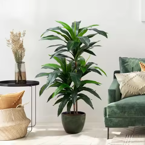 Artificial Dracaena Tree 4FT, Fake Tree with Plastic Pot, Fake Tropical Yucca Floor Plant, Lifelike 