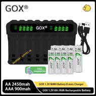 GOX 8-slot Battery Charger LED Display USB Charger+GOX 1.2V AAA/AA Ni-MH Rechargeable Battery