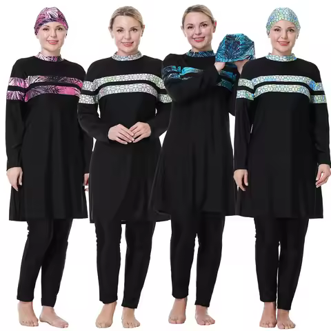 Over Size 3XL-8XL Muslim Women Full Covered Burkinis Lady Bathing Swimming Pool Clothes Fashion Prin