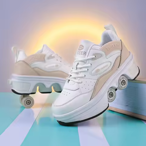 Children Roller Skates Shrunk Wheel Wear-Resistant Double Row Four Wheel Deformed Shoes Street Rolle