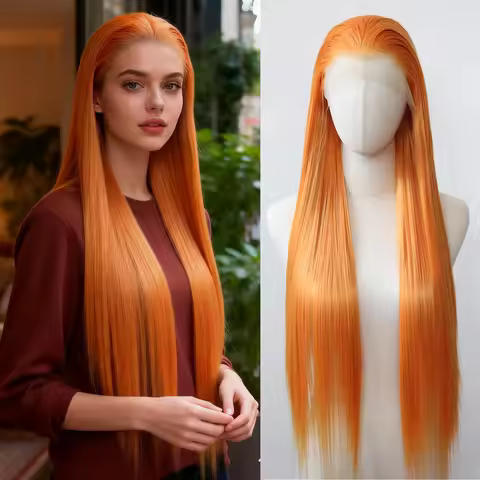 Orange Wig 13x4 Synthetic Lace Front Wig Long Straight Orange Lace Front Synthetic Wig Pre Plucked H