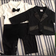 New Born Baby Clothes Set Boss Baby Costume Long Sleeve Jumpsuit Black Coat Boy Tuxedo Suit Bow Tie 