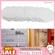 [Jia]  12Pcs Hexagonal Self Adhesive Mirror Effect Wall Sticker Living Room Decal Decor