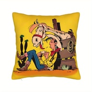 BZT-1pc Cartoon Cowboy Pillow Cover - Soft Polyester Short Pile Fabric, Machine Washable, Zip Closur