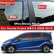 Hardingsun 6Pcs Car Window Door Column B C BC Pillar Post Cover Trim For Honda Freed GB3 GB4 2008-2016 Glossy Black Carbon Fiber Mirror Effect PC Material Sticker Styling Accessories