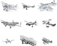 Metal Earth 3D Model Kits Set of 9 Planes: Spirit of St Louis - Wright Brothers - P-51 Mustang - Avro Lancaster Bomber - de Havilland Tiger Moth DH82 - Cessna Skyhawk - Mitsubishi Zero - Fokker D-VII