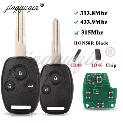 jingyuqin 313.8/315/433MHz ID46/ID48 Chip Remote Car Key for Honda Accord CRV Civic Odyssey Hon56r F
