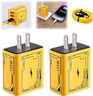 2-in-1 Fast Charger, 2025 New All in 1 Fast Charging Plug with 2 Type-C/2 USB Ports and 1M Type-C Ca