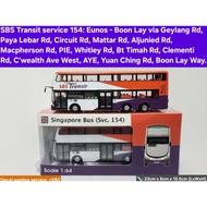 1:64 scale Singapore SBST Volvo B9TL bus model, service 154
