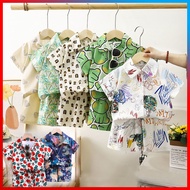 Summer Kids Hawaiian Costume Beach Outfit For Boys Top Polo Shirt + Shorts 2pcs Set Brother Sister O