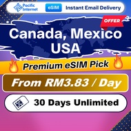 Pacific Internet USA, Canada, Mexico Travel eSIM High Speed Data 30 Days 4GB | Email Delivery | Voic